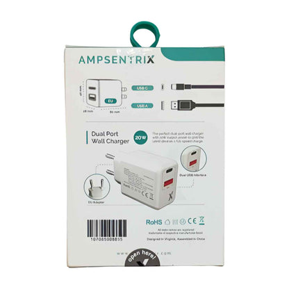 Ampsentrix 20W Dual-Netzteil USB-C & USB-A Schnellladegerät